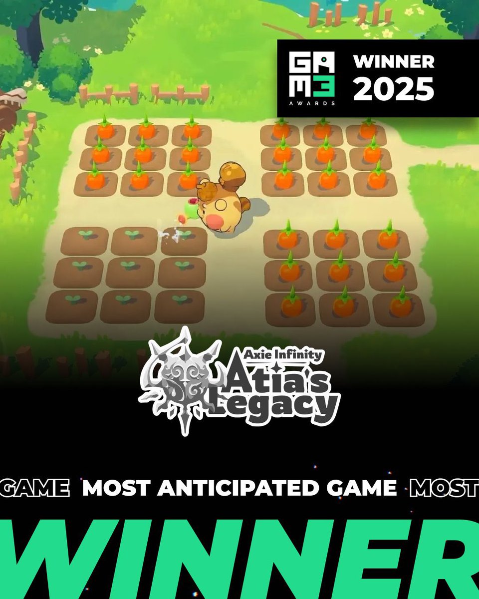 AxieInfinity's tweet photo. Atia’s Legacy has won “Most Anticipated game at the @GAM3Sgg awards 🙌
pre- register to play: https://t.co/RtOIaPZR9K https://t.co/EtOa1bb9u4