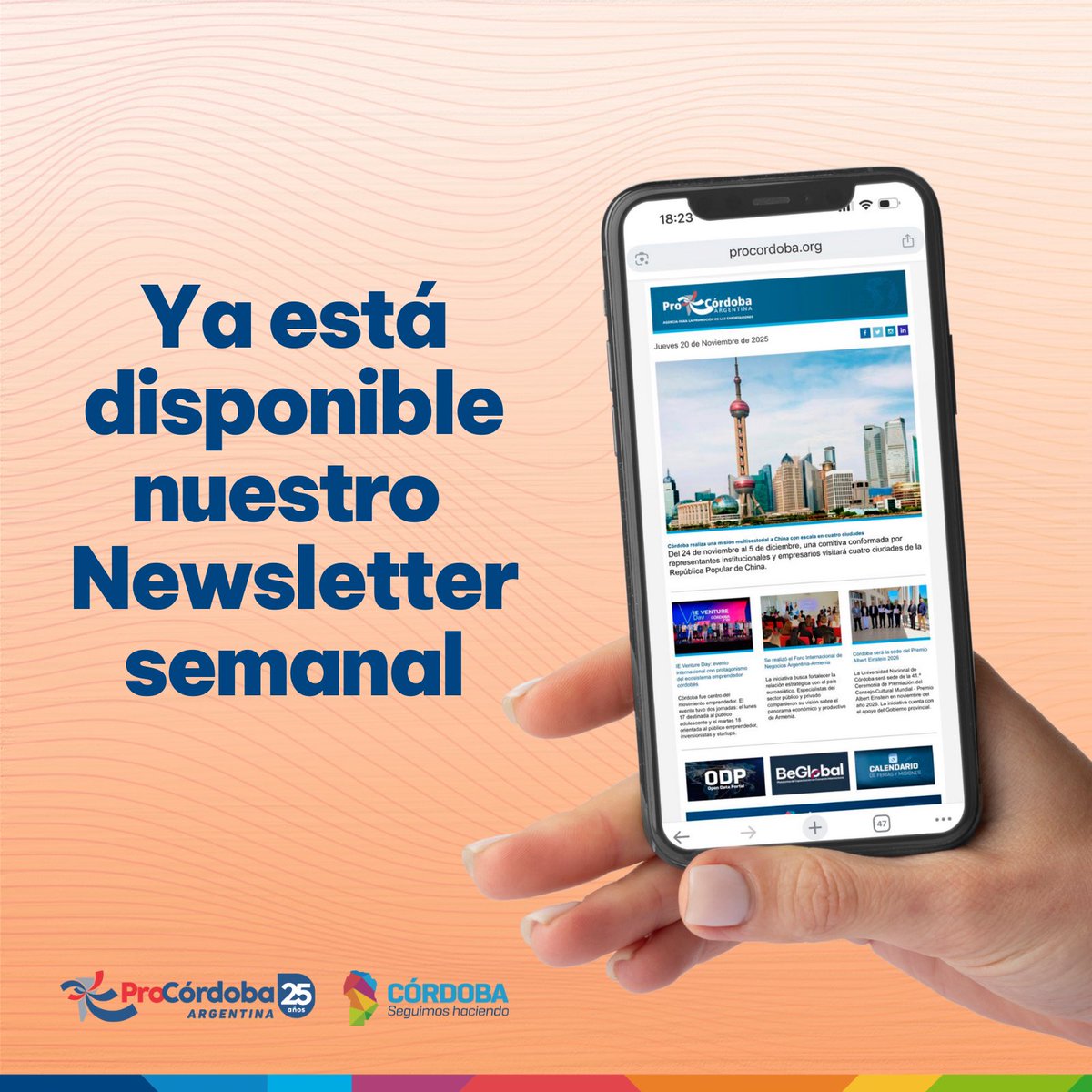 🗞 Ya está disponible nuestro newsletter semanal

ℹ Comienza la misión multisectorial a China, con una comitiva conformada por representantes institucionales y empresarios. 
ℹ IE Venture Day: el evento volvió a poner a Córdoba en el centro de ecosistema emprendedor.
ℹ Se