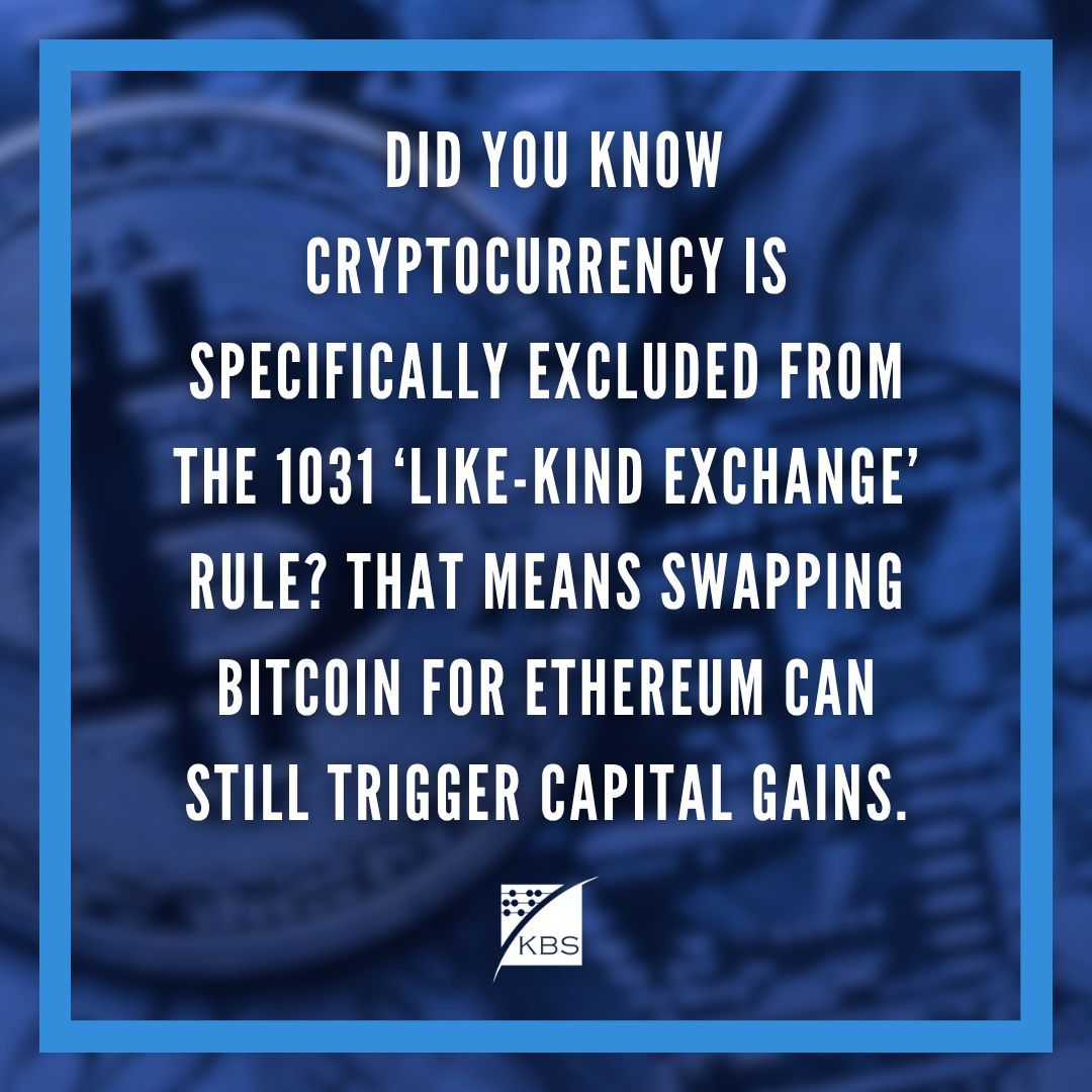 kbs_tax's tweet image. Crypto swaps can still mean capital gains. 💡
Bitcoin → Ethereum? The IRS counts that as a taxable event.
Learn more here 👉 youtu.be/TLWIVw71fh8

#CryptoTax #IRS #TaxProTips #KnappBusinessSolutions