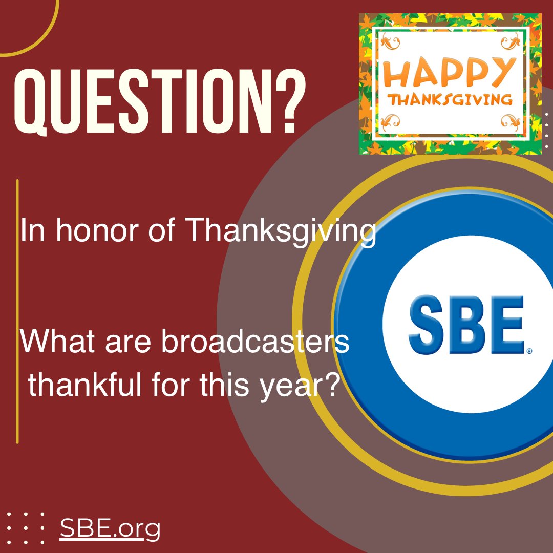 SBEorg's tweet image. Friday Question. We’d like to know!

#BroadcastEngineering
#BroadcastTech
#Broadcasting
#RadioTech
#TVTech