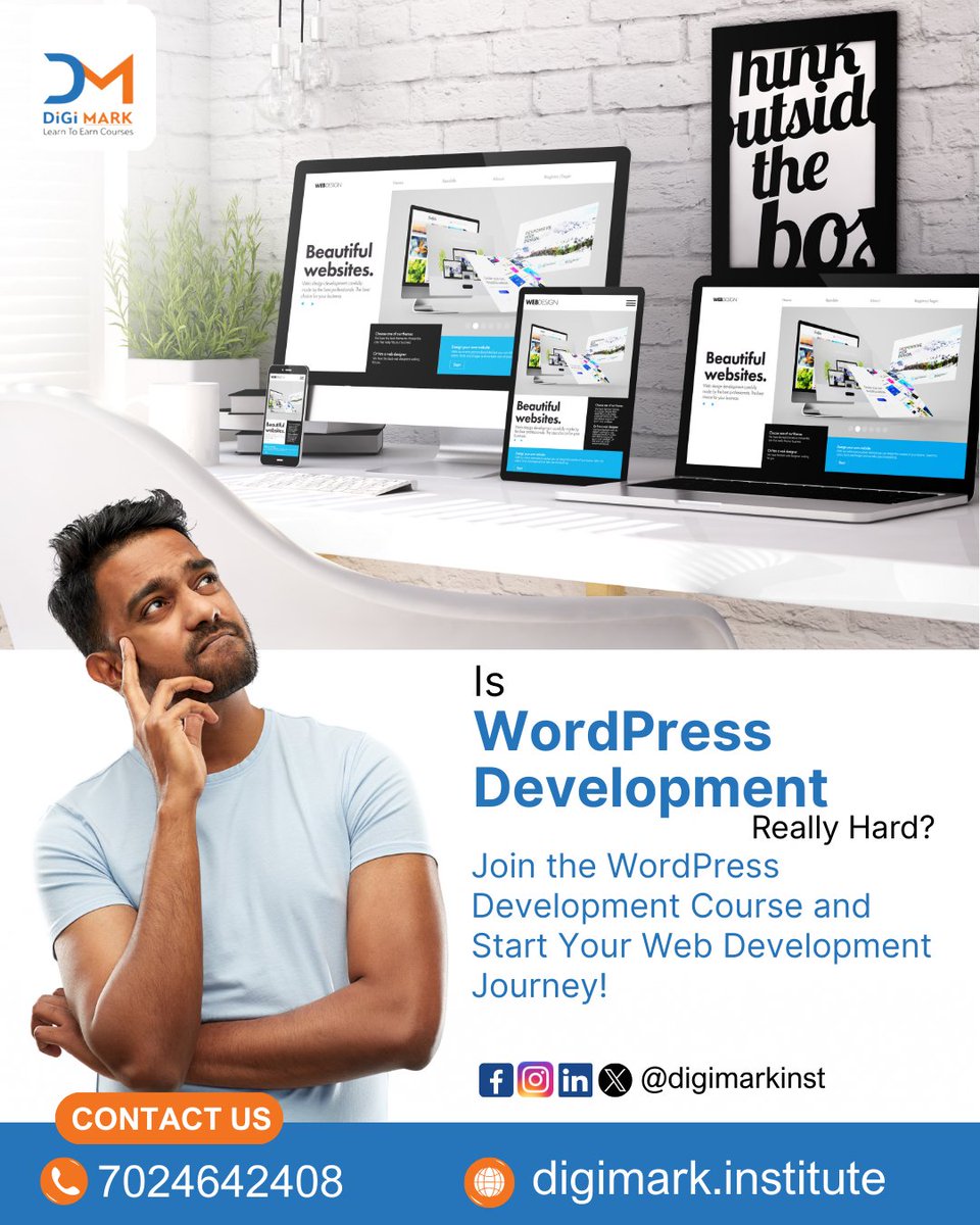 digimarkinst's tweet image. Looking to kickstart your career in web technologies? 

Join our WordPress Development Course in Jabalpur and gain hands-on skills to build dynamic websites.

🌐 Visit: digimark.institute/website-design…

#wordpressdevelopment #wordpresscourse