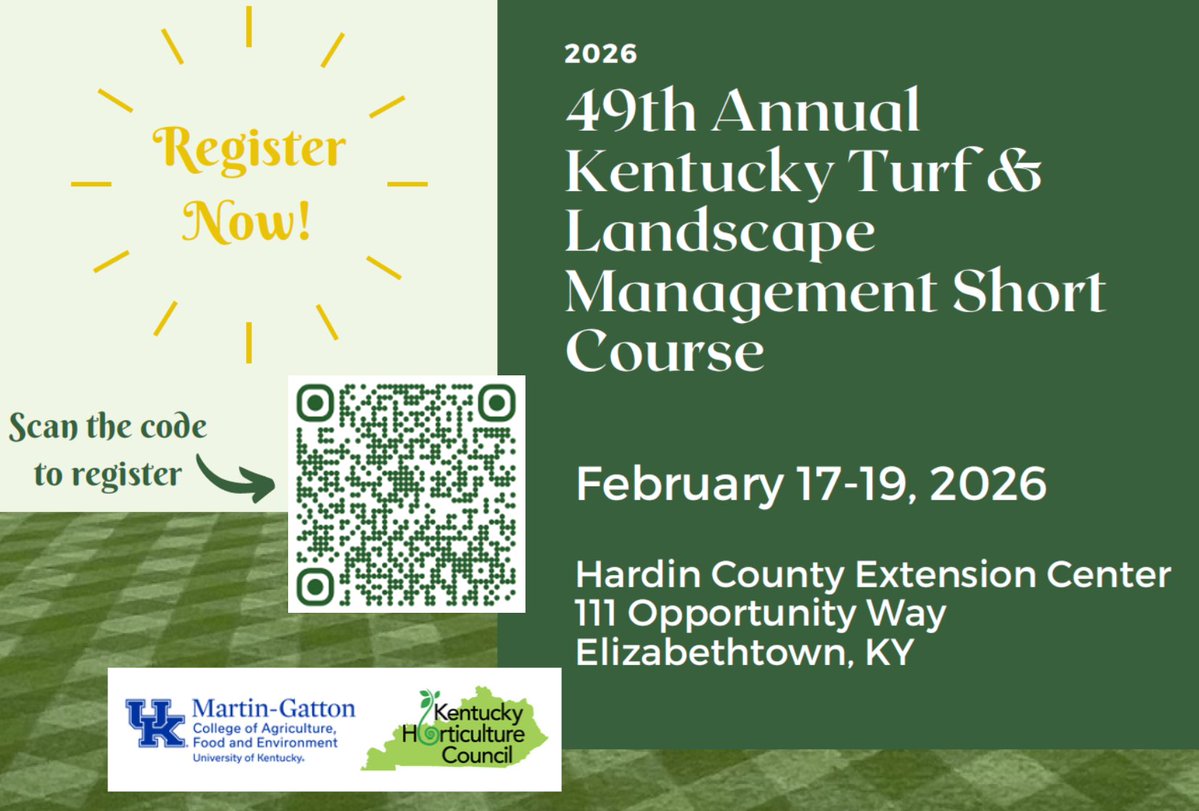 Registration is open now!

Tuesday 2/17- pesticide test training day with test proctored by KDA at the end of the day

Wednesday 2/18 - full day of education with sports turf, golf, and lawn tracks

Thursday 2/19 - full day of education with golf and lawn tracks