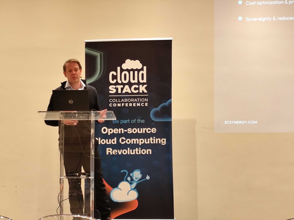 CloudStack's tweet image. The next session in the Venere room is underway! Christian Reichert from @scsynergy is walking attendees through a real-world migration of production-grade Kubernetes workloads from Microsoft Azure to an Apache #CloudStack-based cloud infrastructure.