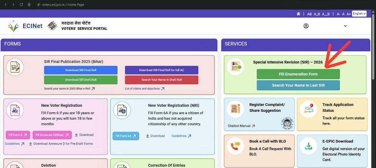 Makkalsevai2's tweet image. நீங்கள் கொடுத்த SIR படிவம், BLO (பூத் நிலை அலுவலர்) அவரது மொபைல் ஆப்-பில் (Mobile app) சப்மிட் (submit) செய்துவிட்டாரா என்று பார்க்க, இந்த இணையதளத்திற்குச் செல்லுங்கள்: voters.eci.gov.in/login

  1. அங்கு &quot;Fill Enumeration Form&quot; பகுதிக்குச் செல்லுங்கள்.
  2. உங்கள் மாநிலத்தைத்…