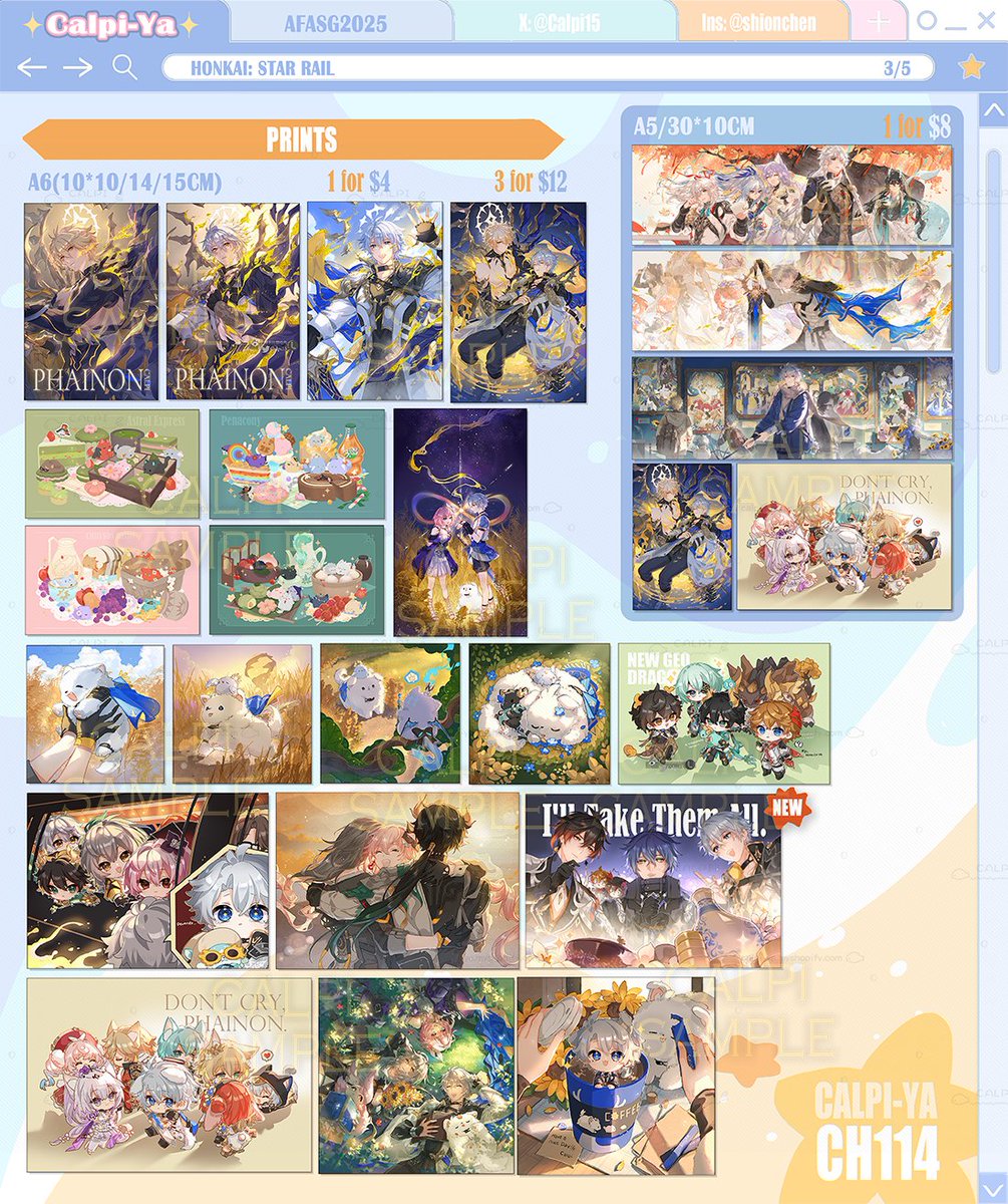 [RT+💙Appreciated]
☀️My #afasg25 Catalogue☀️1/3
Limited reservation open.
It's been more than 10 yrs since I boothed at AFA with uni friends last time! Really happy to booth here again!
Fandoms: HSR, GNSN, ZZZ, LaDS, Lord of the Mysteries, KpopDemonHunters, Nezha
#AFASG25catalog