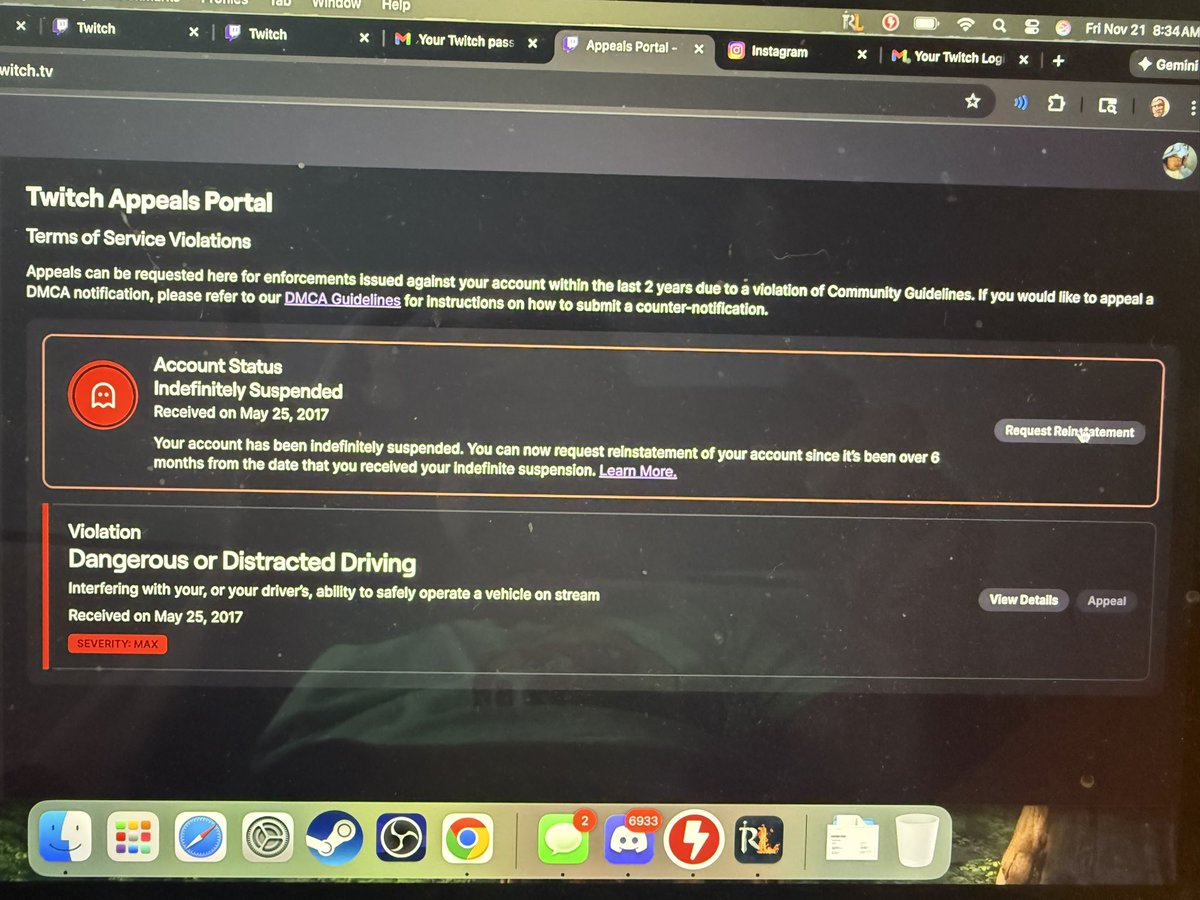 AsianAndyFilms's tweet image. Hey @Twitch @TwitchSupport I was banned 9 years ago for eating chicken nuggets while driving. I tried to appeal, but it fails every time. Could I please be shown some leniency. I want to be able to stream maplestory classic when it comes out. Please🙏 (idk how screenshot on Mac )