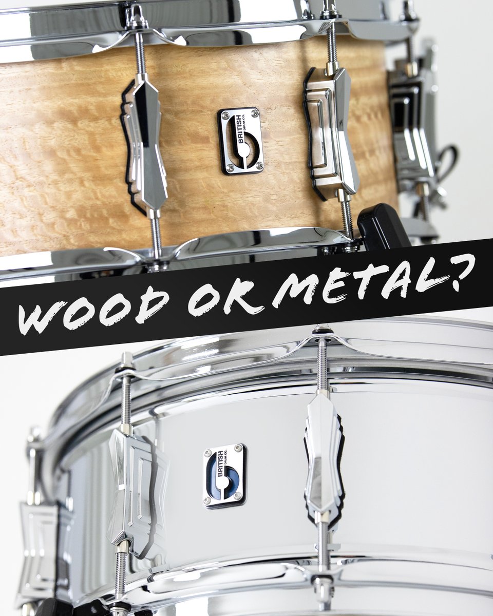 britishdrumco's tweet image. When selecting a snare drum, what do you prefer?  
Do you lean towards wood or metal? If it's wood, which type catches your interest? And if metal is your choice, what kind do you like best? 🥁

#britishdrumco #madeinbritain #snaredrum #drumlife #drummer