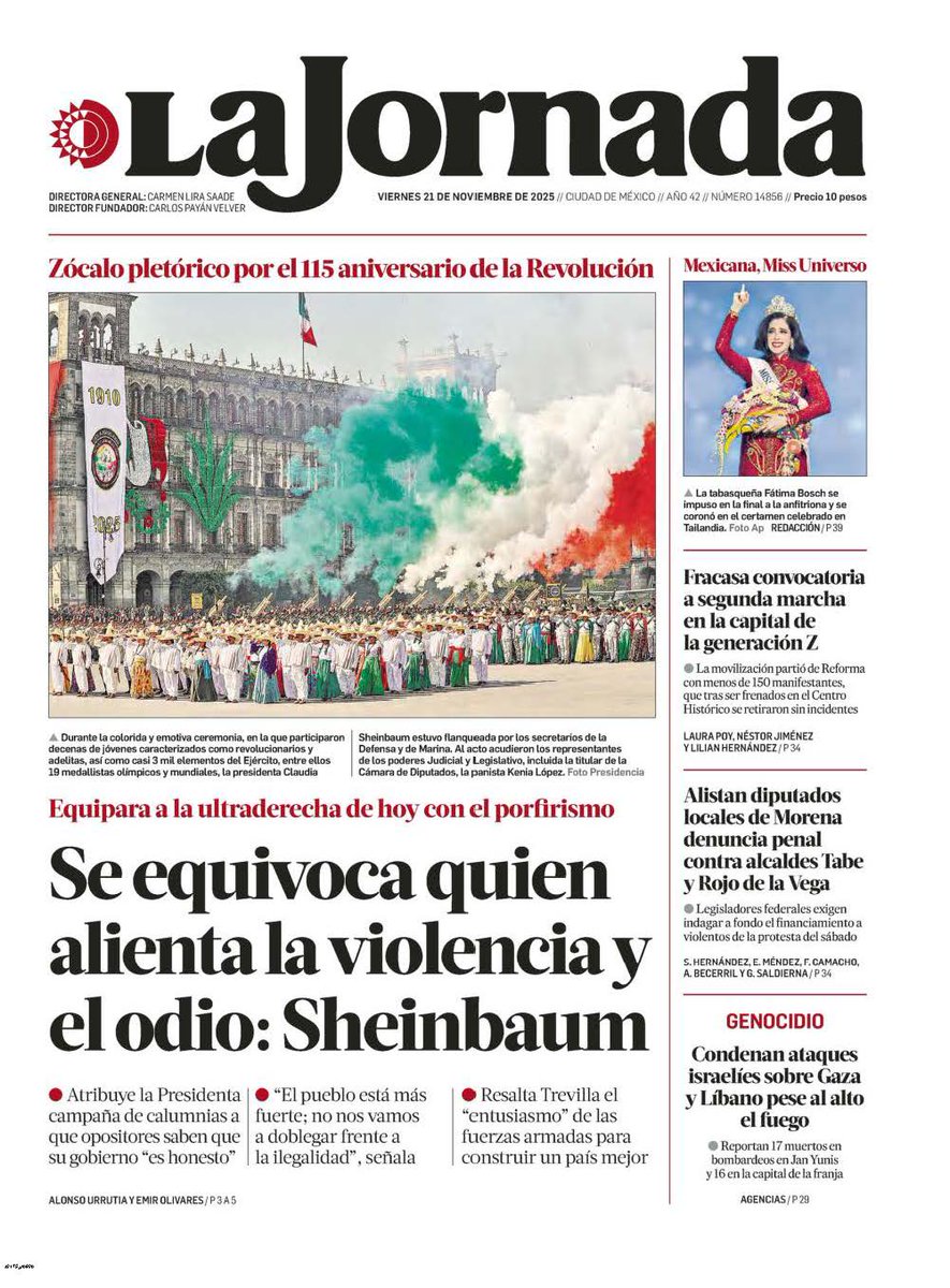 AnteBrandon's tweet photo. 📰 Primeras Planas. 21 de noviembre de 2025. https://t.co/2t1NY2Rwu7