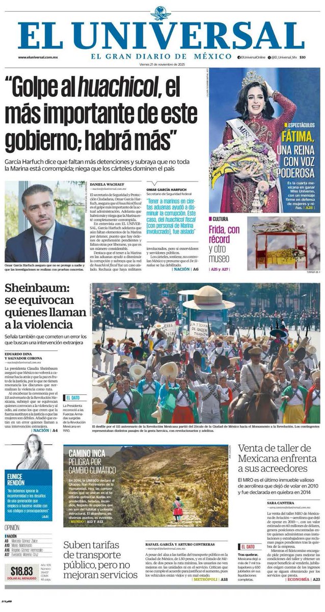 AnteBrandon's tweet photo. 📰 Primeras Planas. 21 de noviembre de 2025. https://t.co/2t1NY2Rwu7
