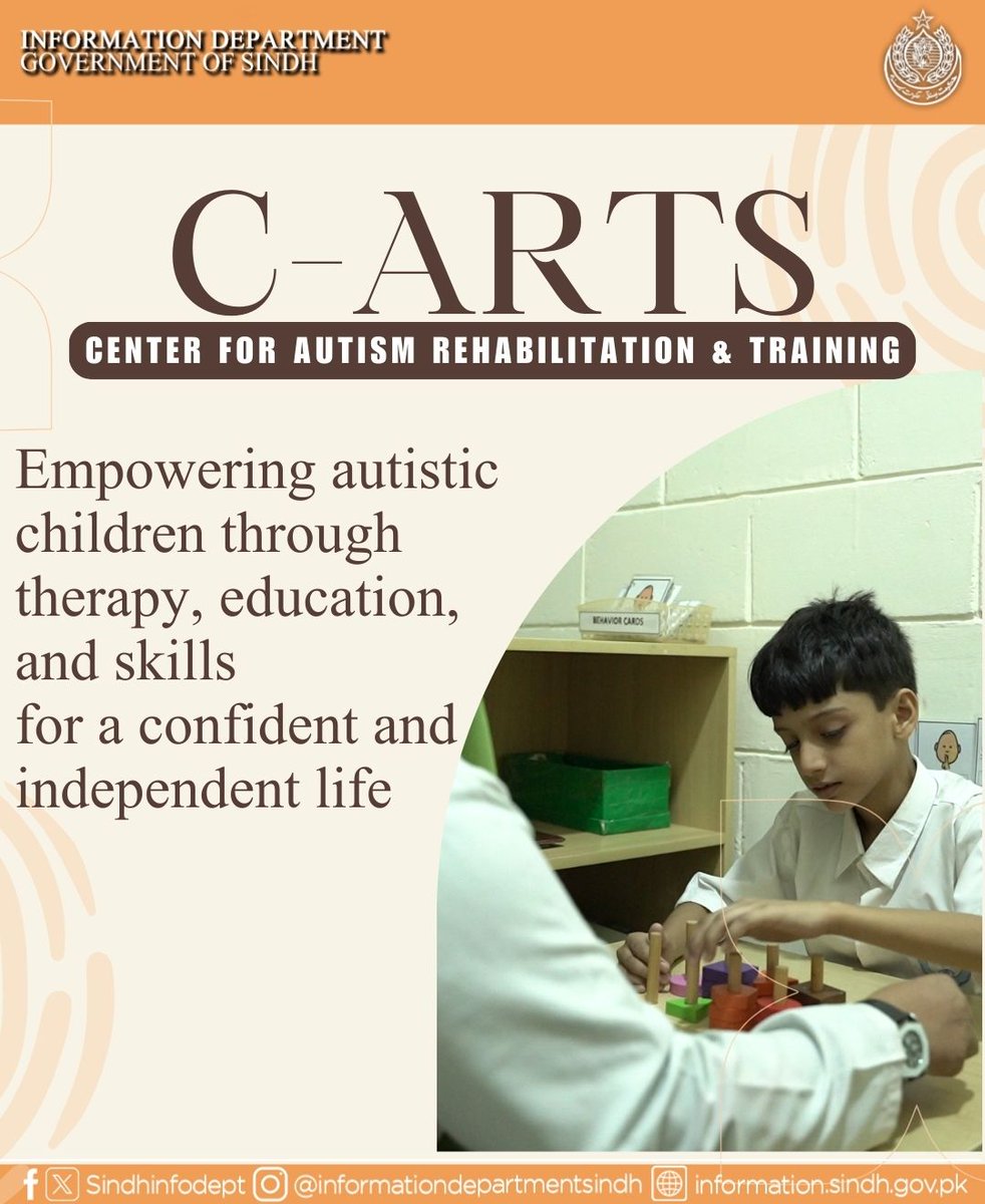 FaizanGujjar026's tweet image. Center for Autism Rehabilitation and Training, Sindh (C-ARTS)
Empowering autistic children through therapy, education, and skills for a confident and independent life.
@BBhuttoZardari
#ProgressiveSindh #VisionSindh