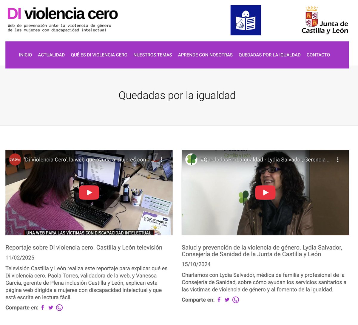 PlenaCyL's tweet image. 🤳#DiViolenciaCero es una web viva, con contenidos que se actualizan periódicamente y noticias explicadas en #lecturafácil

Información clara para mujeres con discapacidad intelectual y para toda la ciudadanía impulsada por la Dirección General de la #Mujer  @familiajcyl #25N
