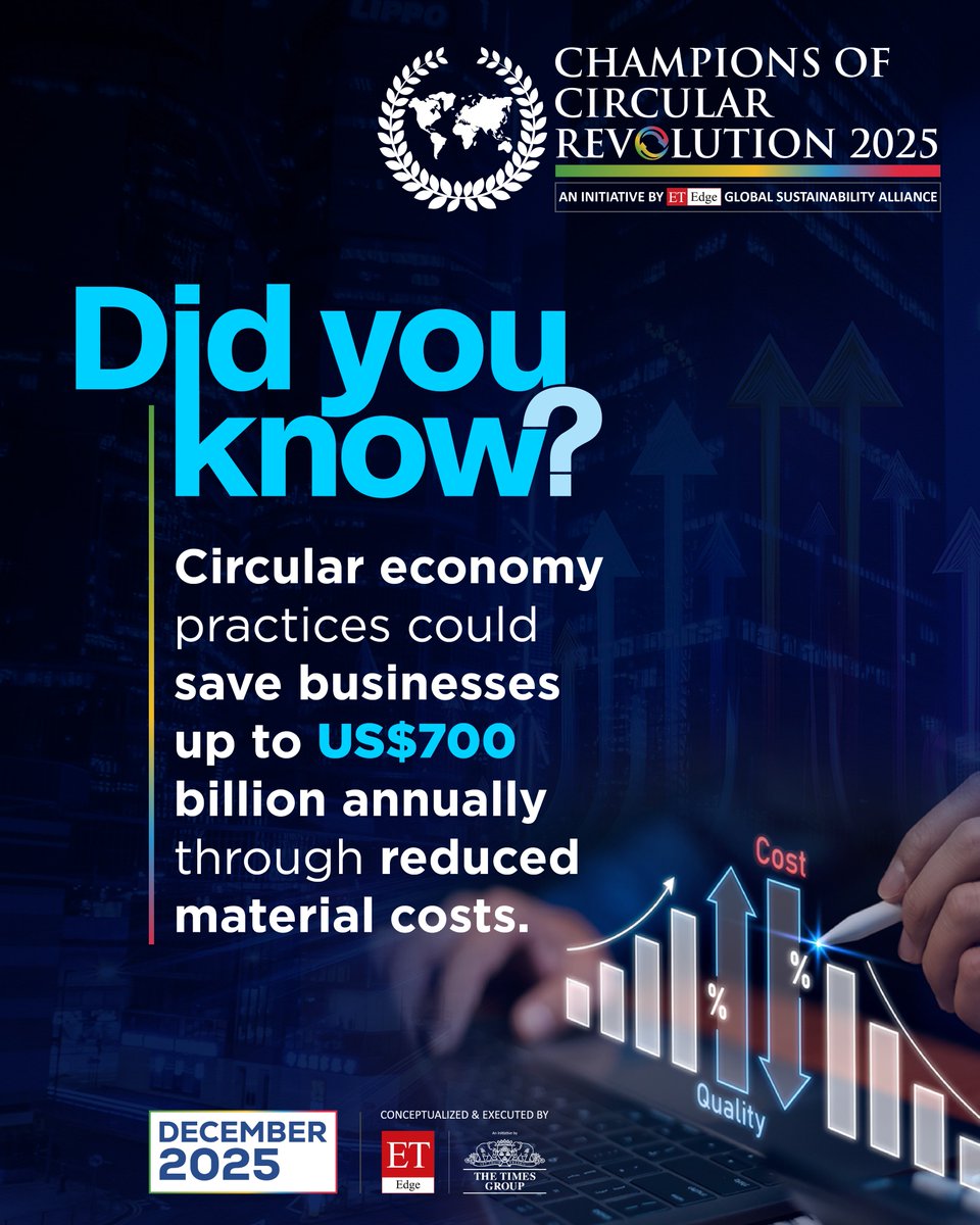 𝐂𝐢𝐫𝐜𝐮𝐥𝐚𝐫 𝐞𝐜𝐨𝐧𝐨𝐦𝐲 𝐩𝐫𝐚𝐜𝐭𝐢𝐜𝐞𝐬 𝐜𝐚𝐧 𝐬𝐚𝐯𝐞 𝐛𝐮𝐬𝐢𝐧𝐞𝐬𝐬𝐞𝐬 𝐮𝐩 𝐭𝐨 𝐔𝐒$𝟕𝟎𝟎 𝐛𝐢𝐥𝐥𝐢𝐨𝐧 every year through reduced material costs.

Imagine what the right ideas, innovators, and ecosystems can unlock next.

Join the movement at the ET Edge