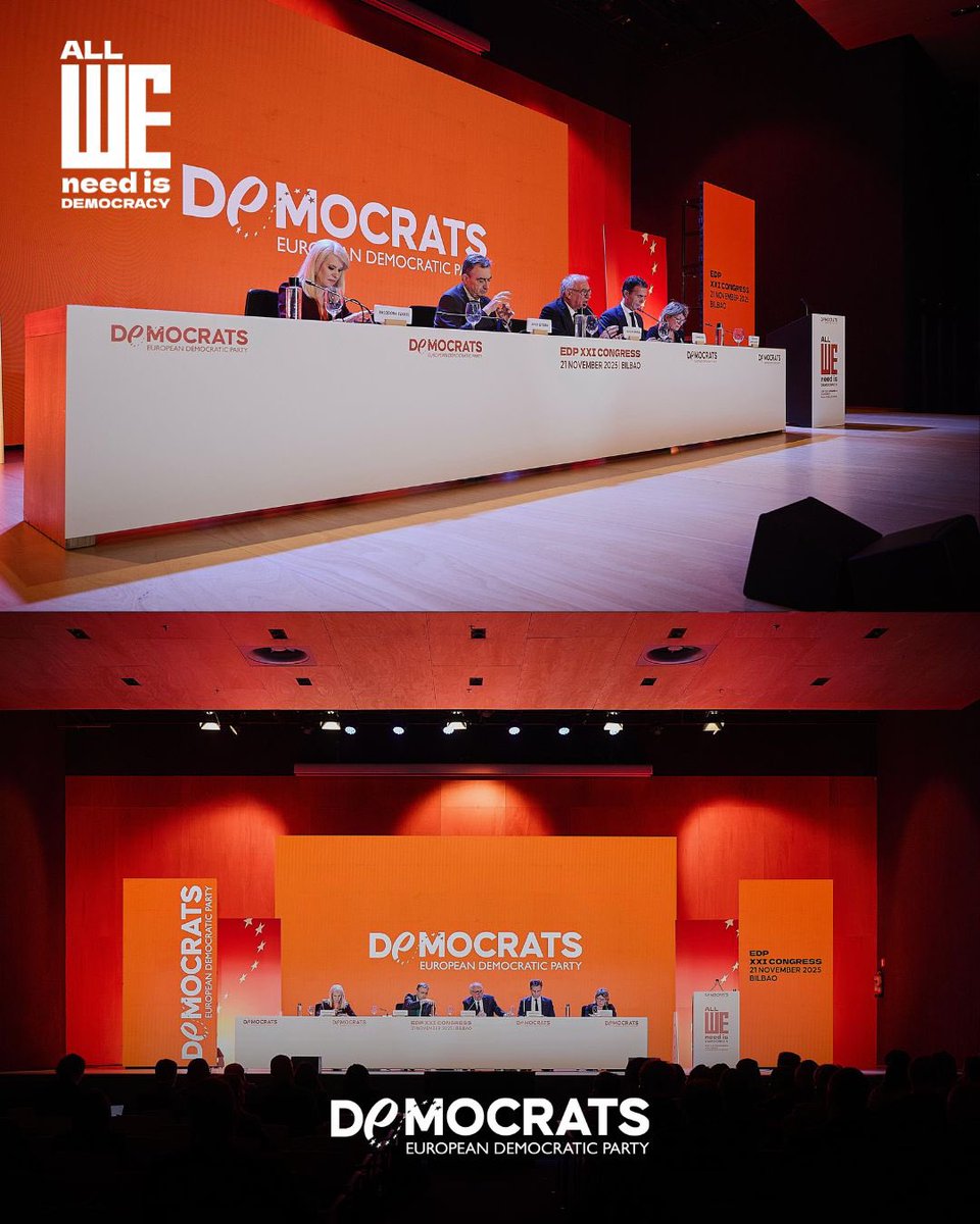 democrats_eu's tweet photo. EDP CONGRESS KICK-OFF
It’s official: the EDP Congress has begun!
In times of uncertainty, we gather with one shared purpose — to build a stronger, more democratic, more united Europe.
🎙️ Our leaders, members and partners from across the continent have arrived to reflect, debate and act — for real solutions to the challenges Europeans face today.
From democracy and security to digital innovation and climate responsibility, this congress is about moving forward together, with clarity and courage.
At EDP, we believe that unity, inclusion and ambition must guide the future of Europe.
📍 Bilbao Exhibition Centre (BEC)
🎧 Simultaneous interpretation in 6 languages
👉 Follow the programme: https://t.co/t5B1P4Ug9k
📺 Watch the live stream: https://t.co/vptiqM3peF