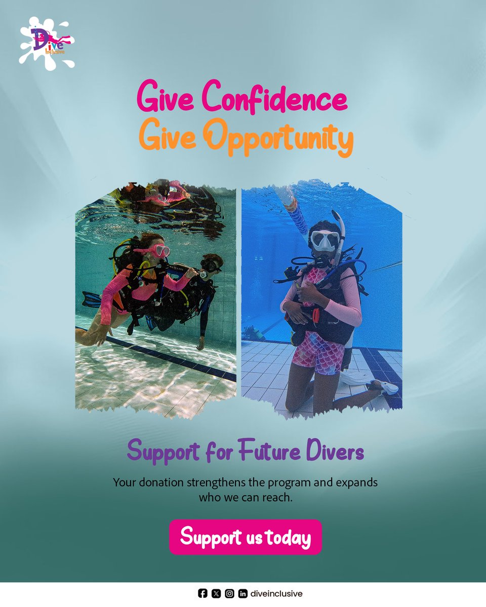 DiveInclusive's tweet image. Support our work by helping more young divers access training, safety resources, and inclusion. 

Donate here today 
diveinclusive.com/contact/buddy-…

#diveinclusive #scubatraining #scubadiving #supportyouth  #ngoimpact #donate #WeAreSSI #JCScuba