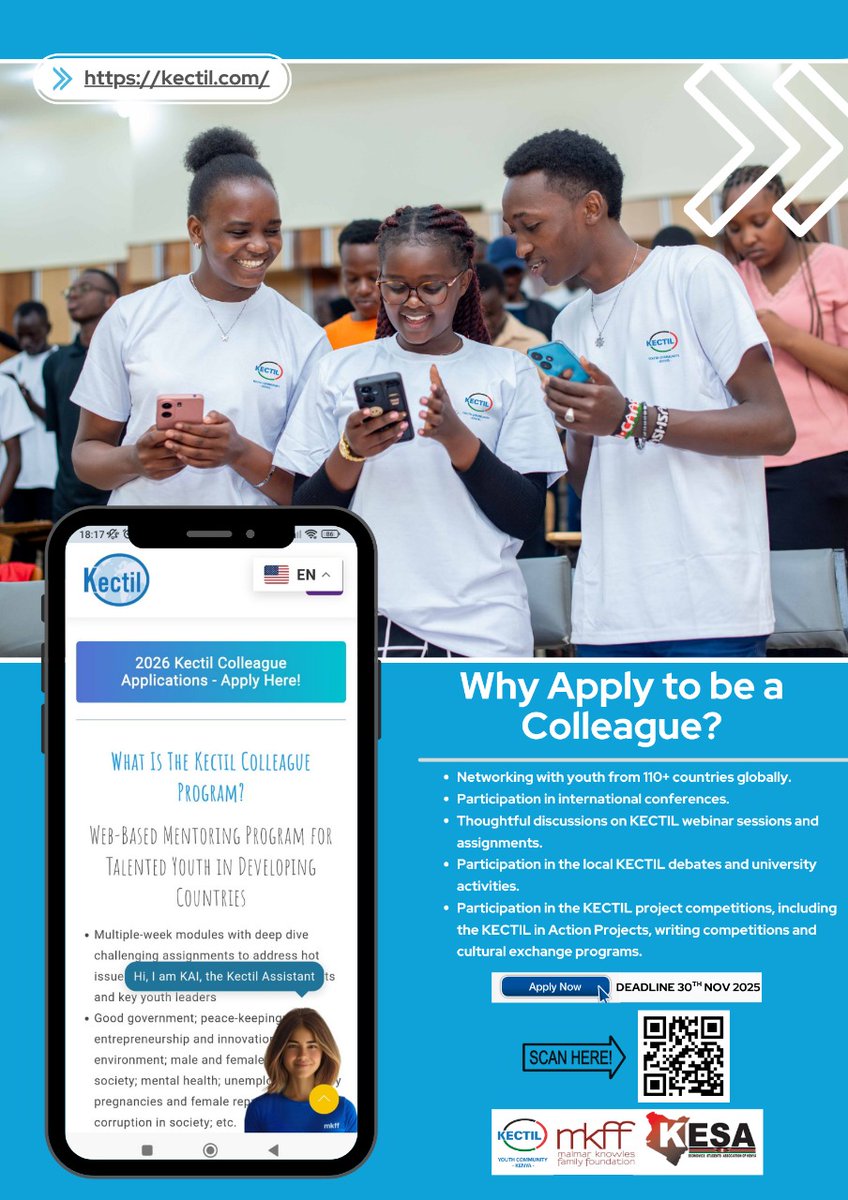 kesa_kenya's tweet image. The  #KECTIL Web-Based Program aims to offer Kenyan young professionals a greater opportunity to grow, connect, and influence positive change on a global scale.
 
Apply now... kectil.com
Deadline: 30th November 2025

#UnityofPurpose @KectilKenya
