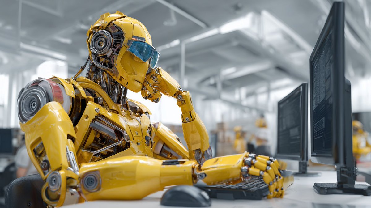 JoeDotAverage's tweet image. What this style does to the prompt 
&quot;Robot getting ready for work&quot;