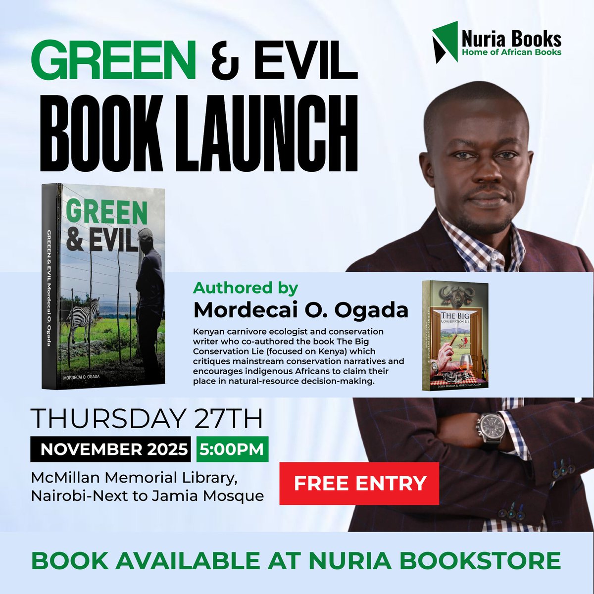 m_ogada's tweet image. Next Thursday.  MacMillan Library Nairobi.  We launch our missile aimed at the colonialism, fraud, money laundering, and organized crime that masquerades as environmental conservation  today. The revolution continues✊🏿
