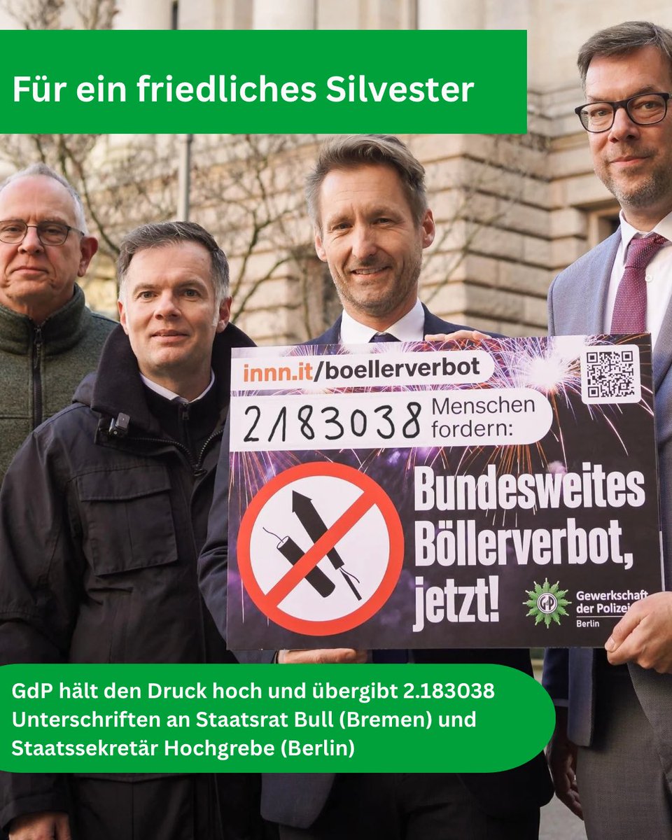 „Wir brauchen keine Phrasen in der ersten Januarwoche, keine Ankündigungen und Versprechen, wir brauchen ein Pyrotechnikverbot für den Privatgebrauch und organisierte Veranstaltungen als Alternative“ #GdP-Landeschef Weh zu unserer Petition #Boellerverbot innn.it/boellerverbot