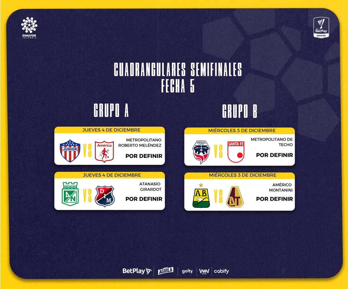 JuanAristiAngel's tweet image. Programación #Fecha3, de #Fecha4 y de #Fecha5 de cuadrangulares de @LigaBetPlayD II de @Dimayor del 2025; en el #GrupoA 3era America vs @DIM_Oficial jueves 27 noviembre 7:30pm; 4ta @DIM_Oficial vs America lunes 1 diciembre 8:00pm y 5ta Nacional vs @DIM_Oficial jueves 4 diciembre