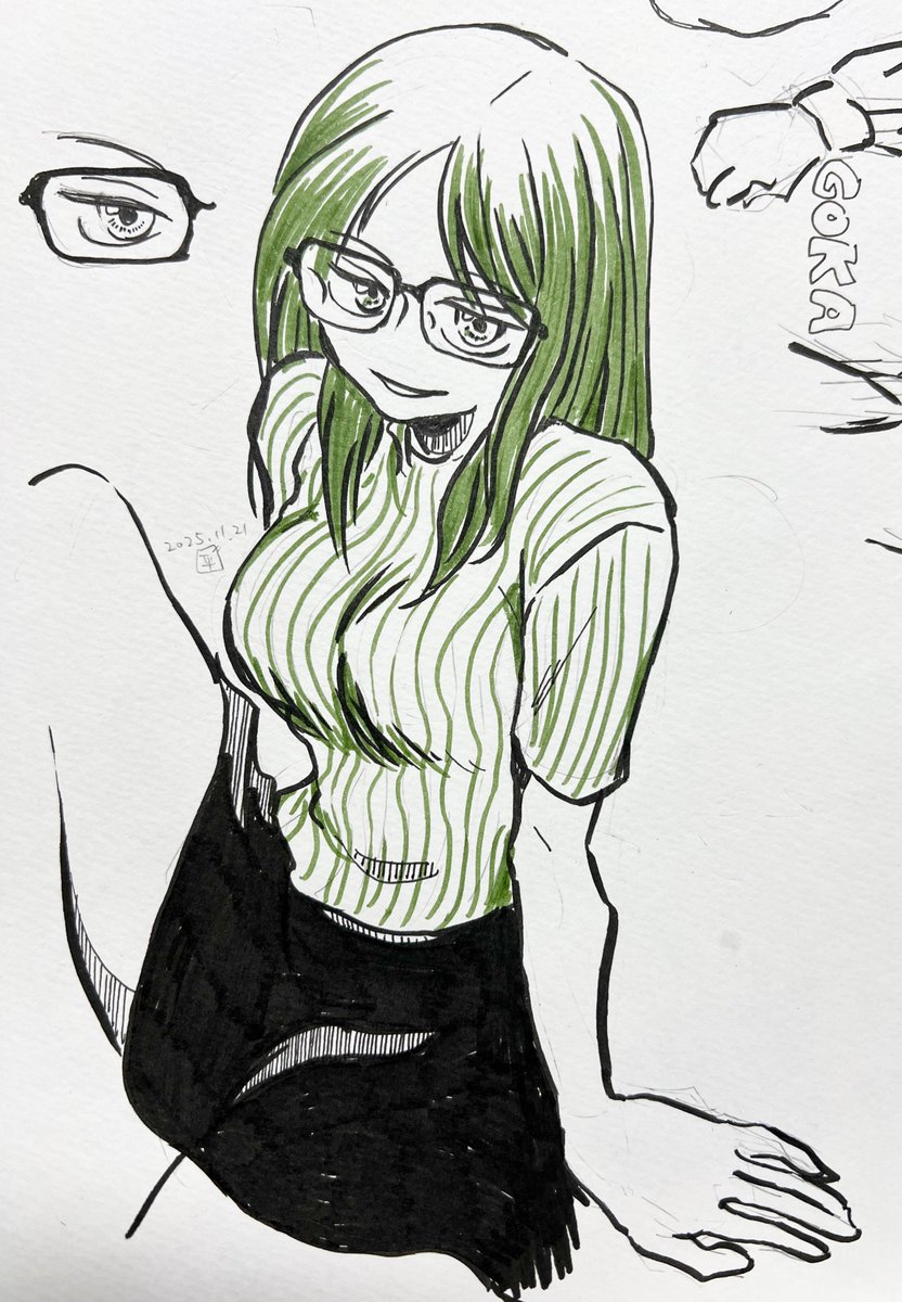 落書き 眼鏡のお姉さん 