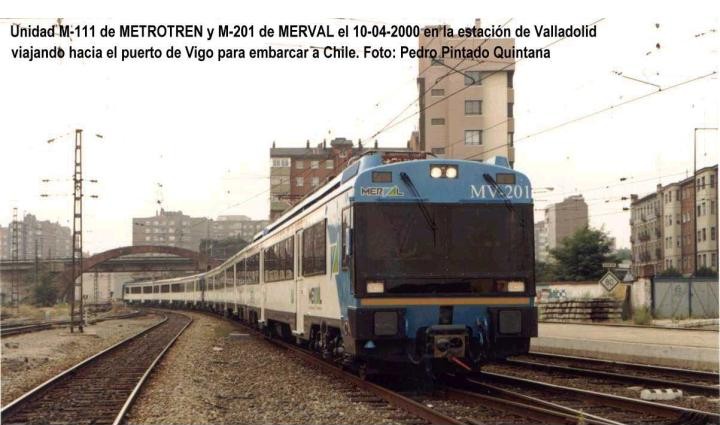 440 ex-Renfe saliendo de Valladolid hacia Vigo para su embarque destino Chile el 10 de abril de 2000 foto Pedro Pintado Quintana #renfe #valladolid #merval #metrotren #chile #ferrocarril #tren #trenni #train #training