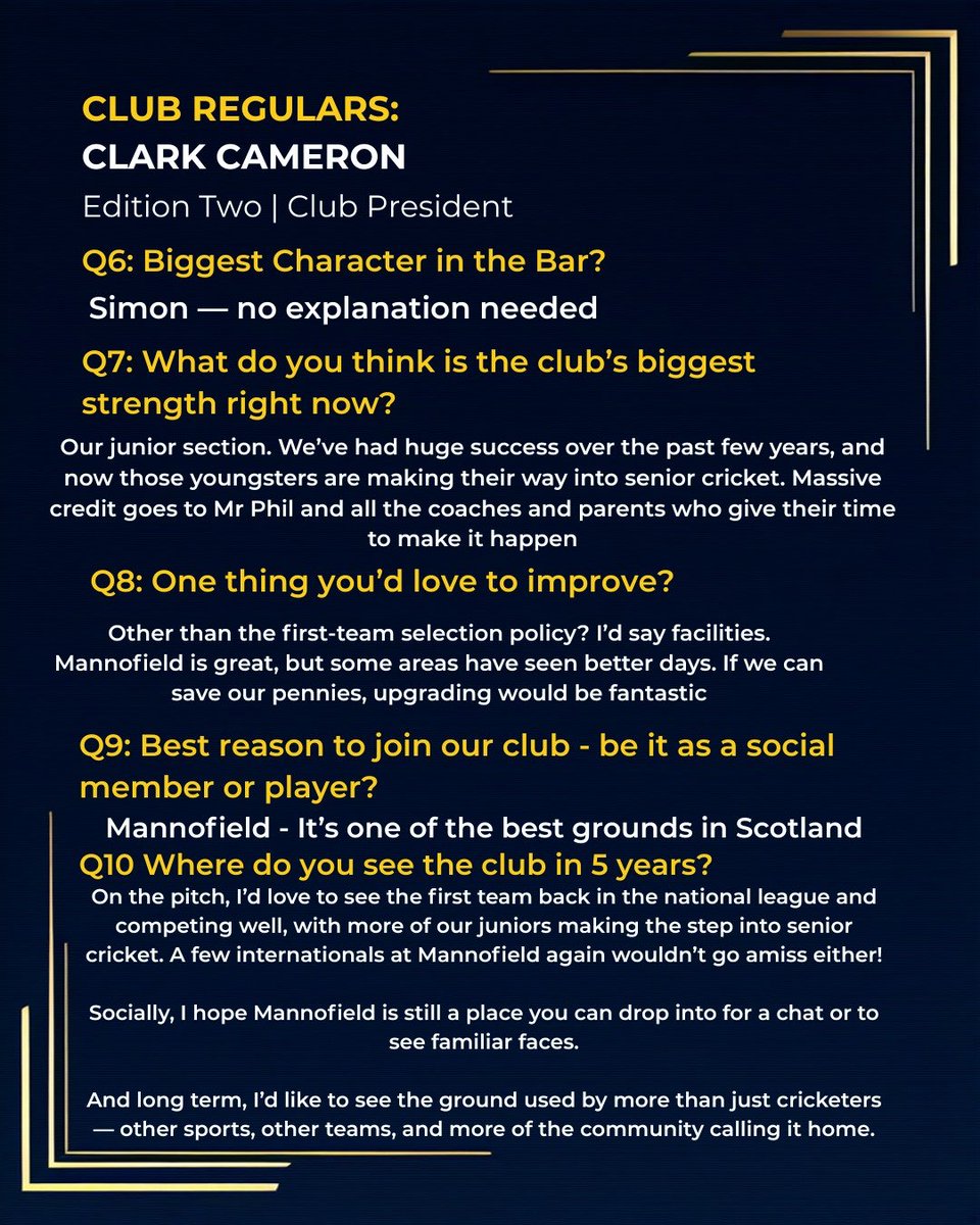 Club Regulars – Edition Two: Clark Cameron :)

A Q&amp;A with our very own  Club President and ex-international cricketer - regarded by many as the club's top spinner and darts talent.

#MakeAberdeenshireGreatAgain #PureGym