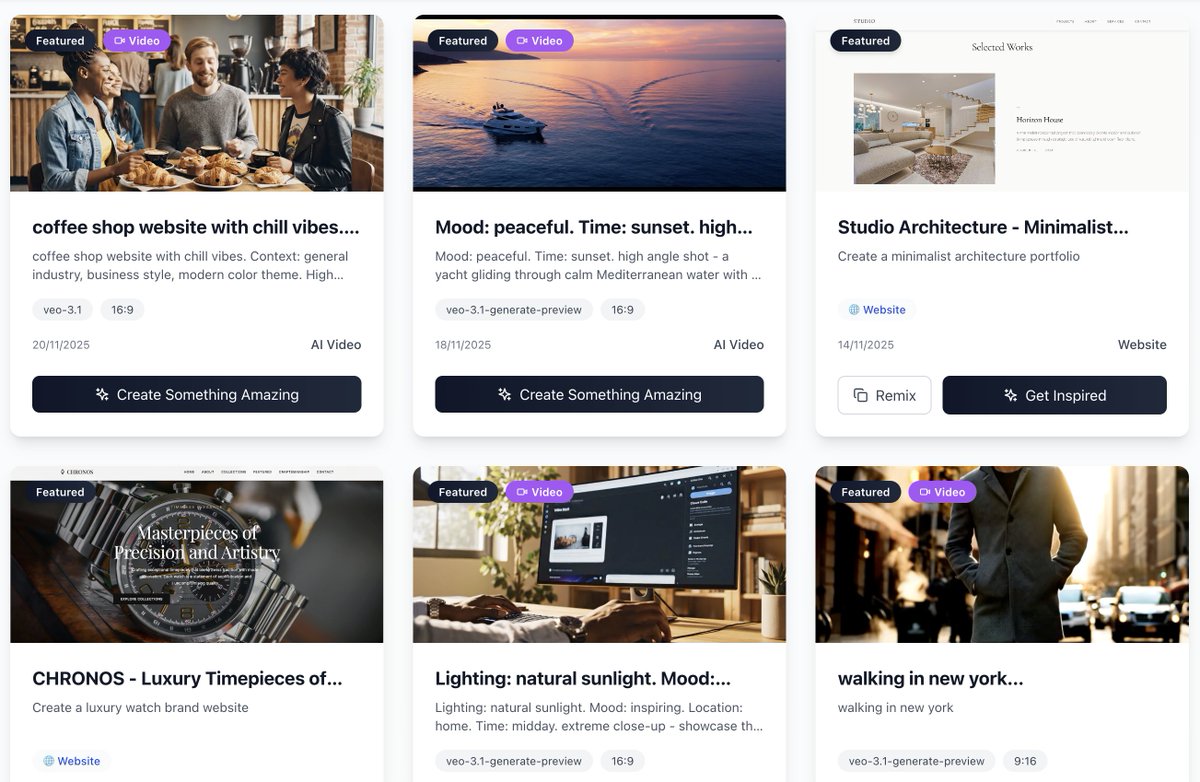 paulgosnell's tweet photo. New showcase section on https://t.co/9xBiVSej3v with websites, videos and images all generated with Studio https://t.co/cFR1fCID4y
