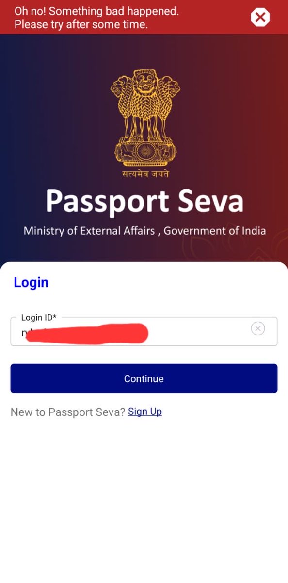 TimeIsMe's tweet photo. @rpomumbai @passportsevamea 
It has been over a week trying to renew my passport, neither the official app nor the website is responsive, Pls support with alternative options. The app shows “something bad happened, try after some time” this has been on since a week. https://t.co/1k7BmSefSX