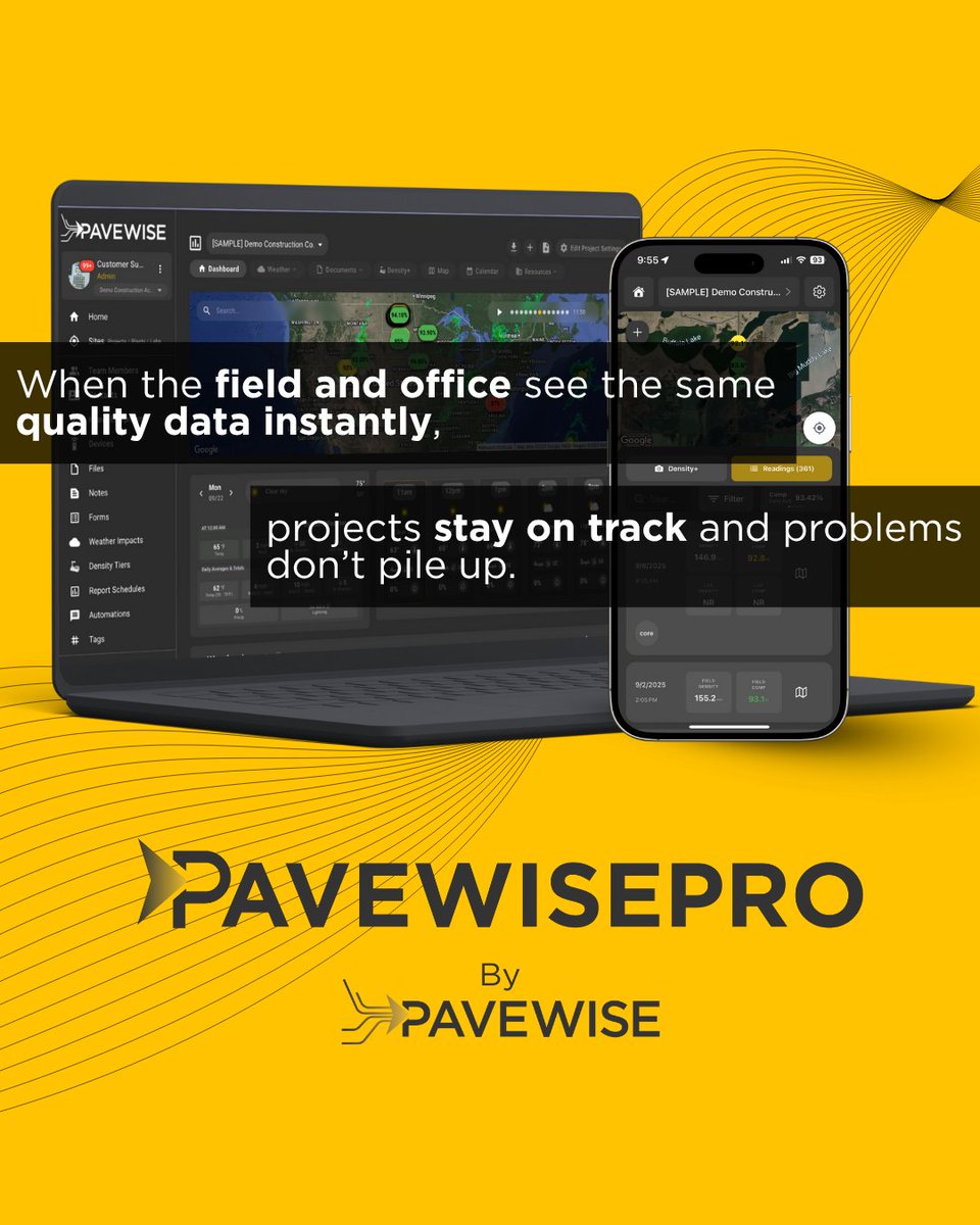 pavewisepro's tweet image. With Pavewise, field and office teams see the same quality data instantly — keeping projects on track and problems from piling up. 📊🛠️
Learn how Pavewise can help your projects: info@pavewisepro.com.

#FieldToOffice
#ConstructionTech
#QualityControl
#JobsiteTransparency