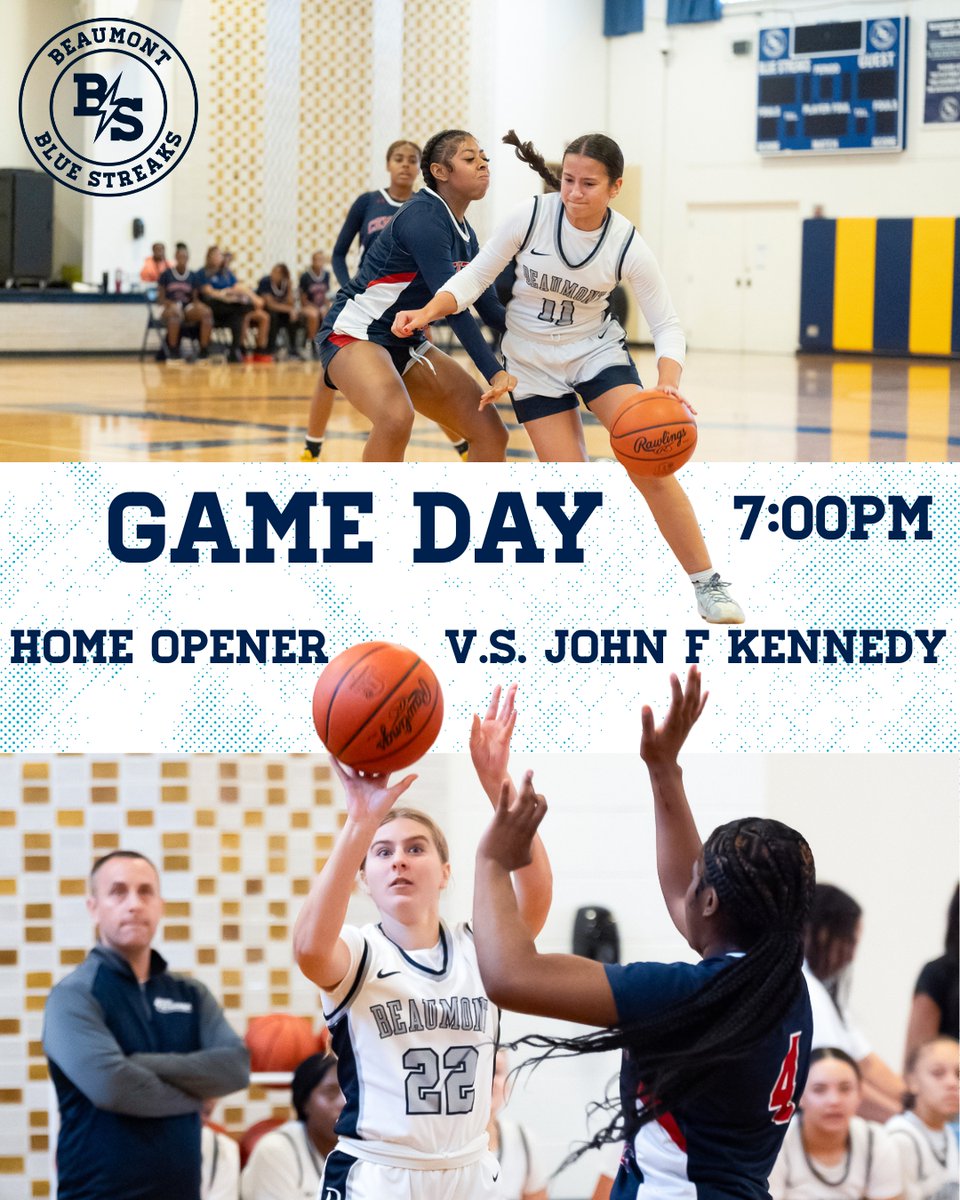 Beaumont Basketball’s home opener is tonight as we take on Cleveland JFK to start the 2025–26 season. Come support your Blue Streaks! Varsity starts at 7:00 p.m.