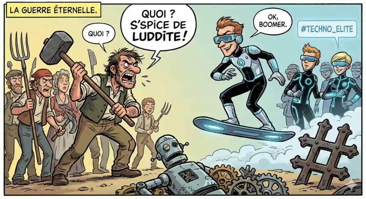 Artefields's tweet image. Marteaux &amp;amp; Hashtags : Vous avez dit Luddite ?
Ned Ludd : l'influenceur qui n'existait pas mais qui cassait tout. 

Avant de traiter votre oncle de "Luddite" parce qu'il déteste ChatGPT, lisez ceci. Spoiler : ils avaient raison sur le droit du travail (et ils avaient des masses).
