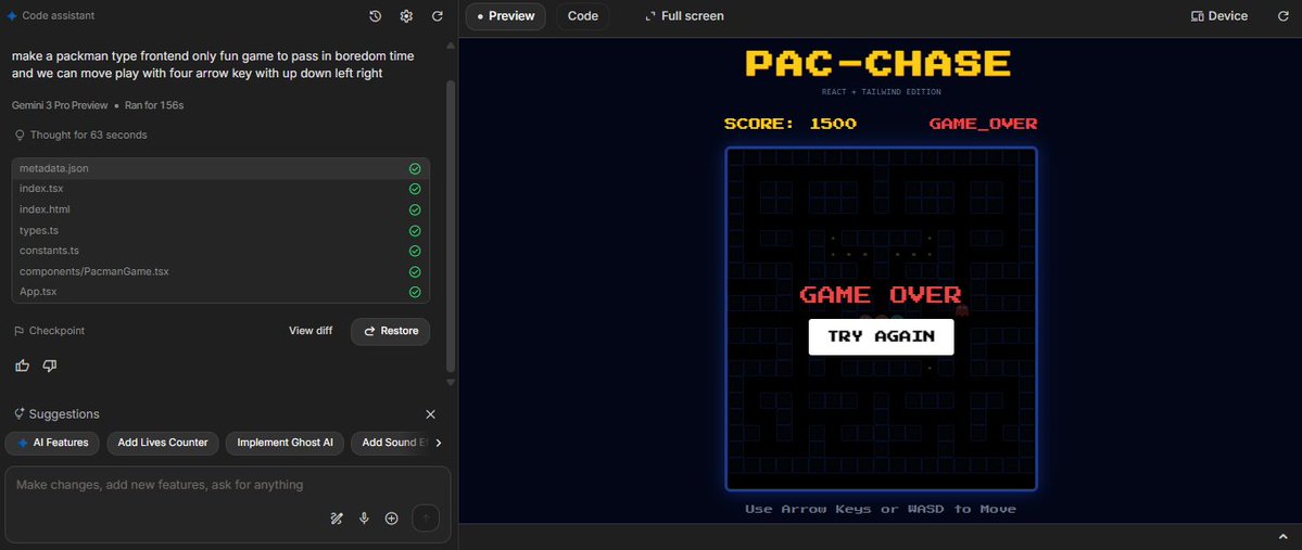 denxdev's tweet image. Some people can&apos;t use google ai studio preview of their created site until they use google dns 

Btw one shotted this pacman game in just 3 min