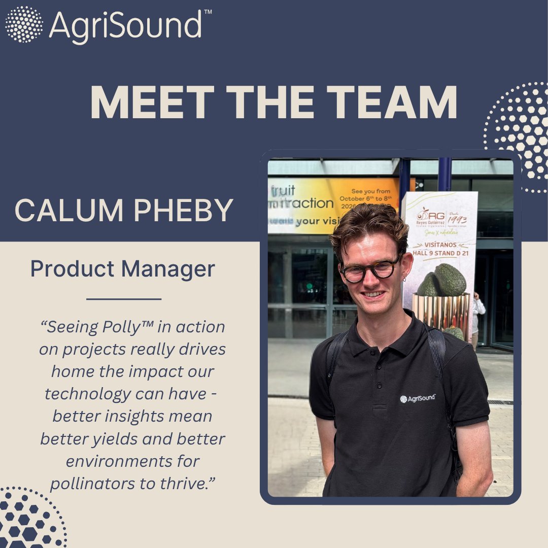 AgriSoundTech's tweet image. 🔎 Meet Calum Pheby, Product Manager at AgriSound 🐝
Since 2020, Calum’s led global projects to turn Polly™ data into real-world impact-optimising pollination, guiding growers, and designing tools that make biodiversity tech easy to use.
#MeetTheTeam #PollinatorTech #AgriSound