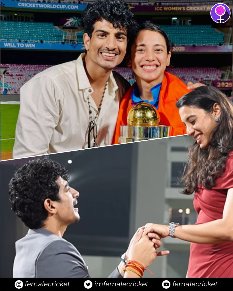 At DY Patil Stadium, two memories of a lifetime for Smriti Mandhana &amp; Palaash Muchhal. 🏆 💍

#CricketTwitter