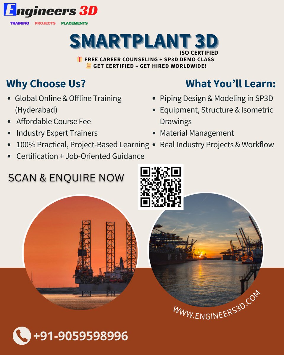 Engineers3d's tweet image. For enquiry click the link - forms.gle/pFfjRQvB9USjKa…
Step into the future of design with SMARTPLANT 3D (SP3D)! Master piping engineering, 3D modeling &amp;amp; real-world projects at #Engineers3D –  Build your dream career with expert-led, affordable training! 

#SP3D #PipingEngineering