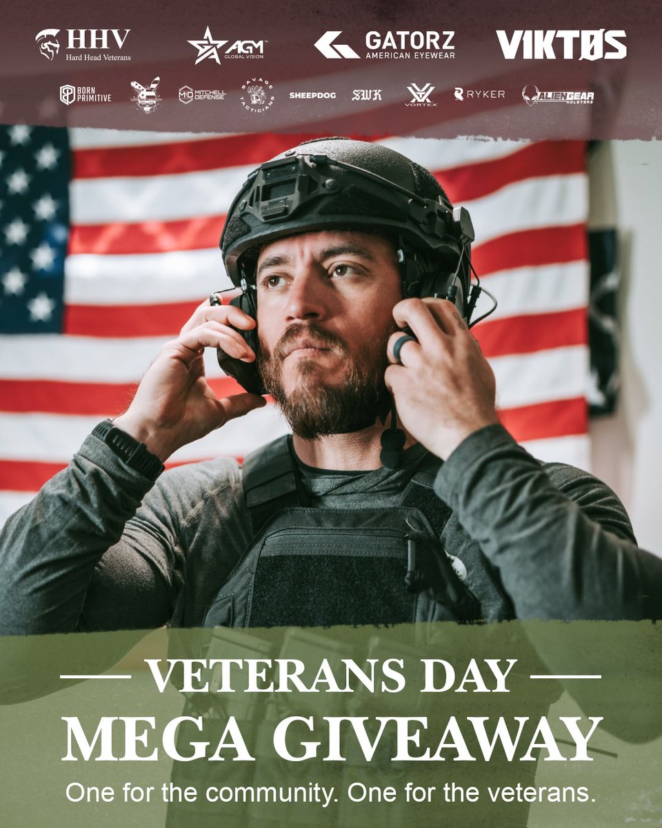 <a href="/HopMunitions/">HOP Munitions</a> teamed up with @hard_head_vets and some incredible brands to give back this Veterans Day 🇺🇸 One civilian and one veteran are taking home the prize — but you need to enter before Sunday.

Don’t wait — enter now ➡️ hubs.li/Q03SfR4m0

Winners announced Nov 24.