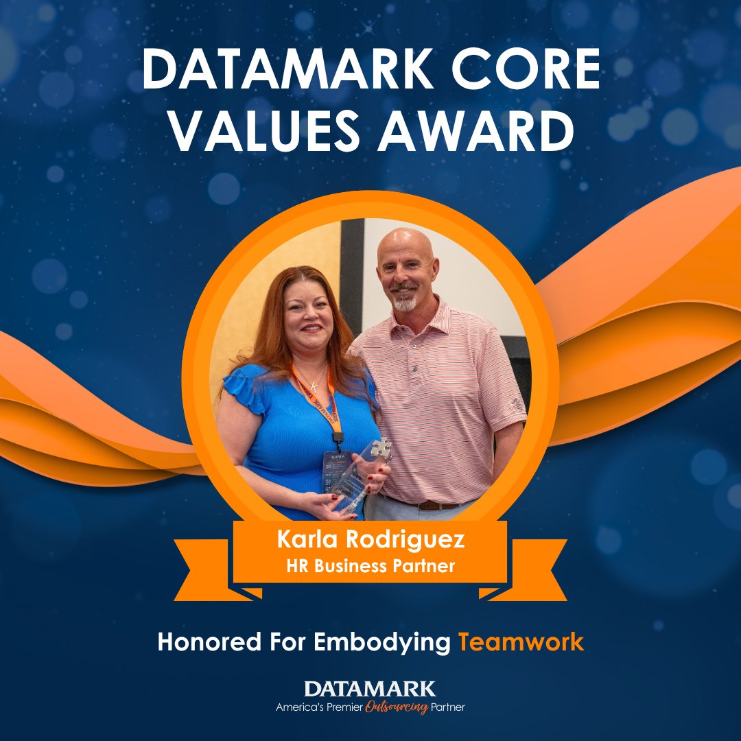datamark_inc's tweet image. At this year’s Fall Semi-Annual, Karla Rodriguez, HR Business Partner - Benefits Management, was recognized with a Core Value Award for Teamwork.
Thank you, Karla, for being a steady force behind the scenes.

#CoreValuesInAction #LifeAtDATAMARK #DATAMARKCulture