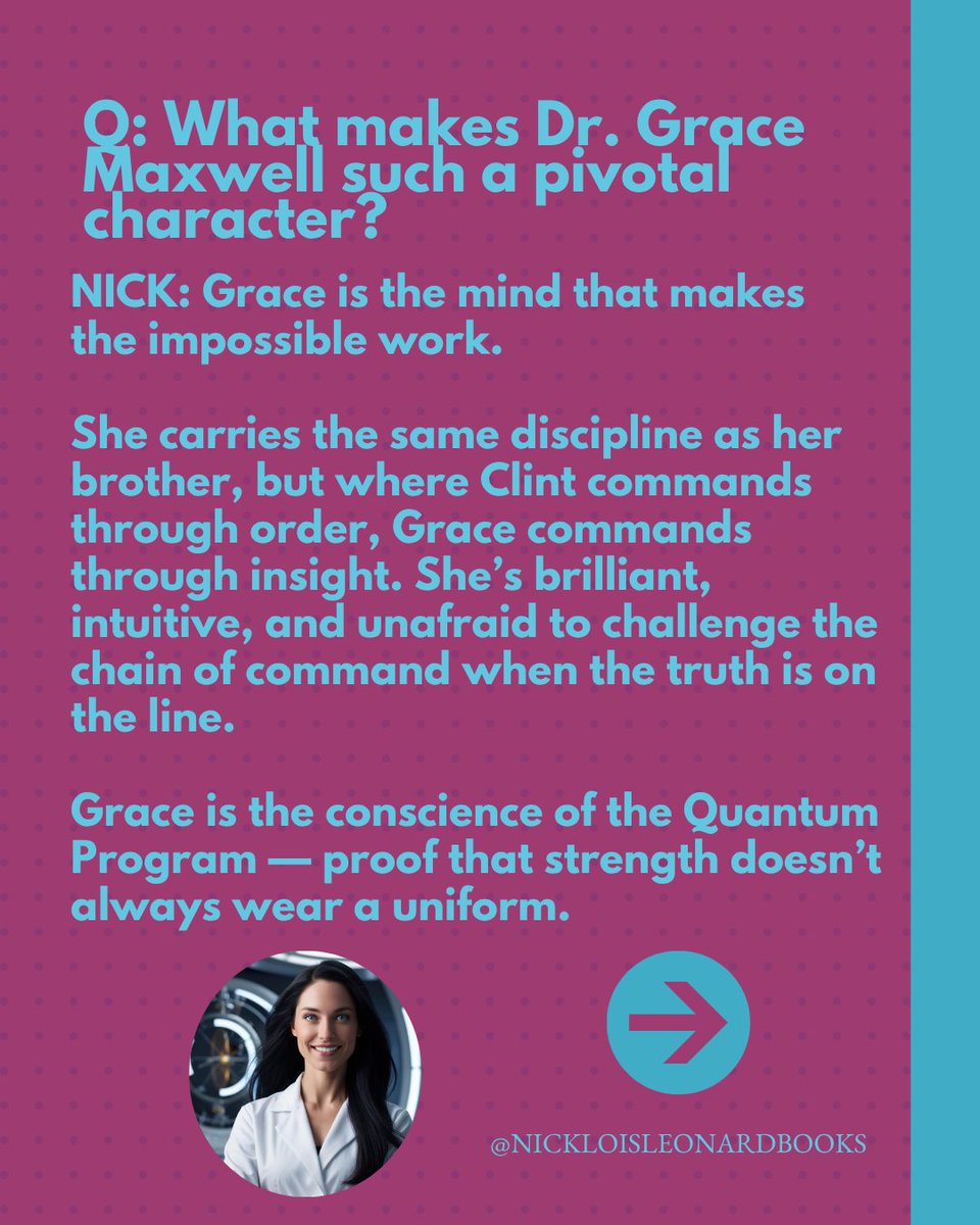NickloisBooks's tweet image. Meet the minds behind The Quantum Effect:
🪖 Commander Clint Maxwell — the leader.
⚛️ Dr. Hans Rubin — the risk-taker.
🧬 Dr. Grace Maxwell — the visionary.

Comment your question for the next Ask Nick — the Military Ops edition.

#TheQuantumEffect
#SciFiThriller
#QuantumTech