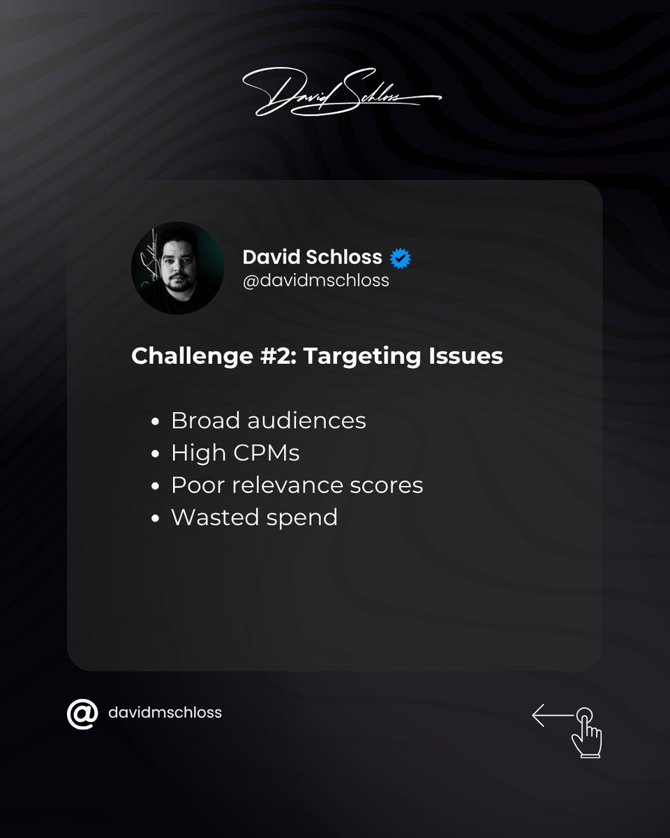 davidmschloss's tweet image. 4/11 Next up: Targeting that wastes money.

Broad audiences &amp;amp; high CPMs = a slow bleed on your budget.

#MetaAds #DigitalAdvertising