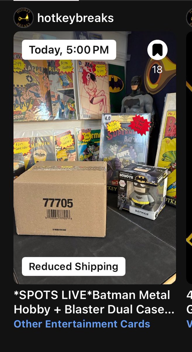 Today at 5pm est on Whatnot we’re breaking TWO Batman Metal Universe cases, one hobby and one blaster!
Spots are live and if you missed our first case on Wednesday, you missed me pulling a sketch from my first ever pack opened.
What am I going to pull this time? Go grab a spot!