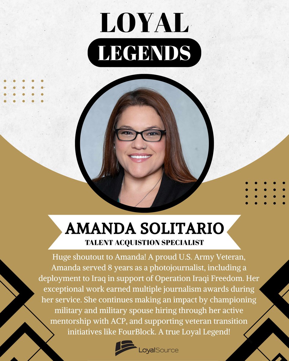 LoyalSourceGS's tweet image. Our Loyal Legend this week is Amanda🌟In honor of National Military and Military Family Month, we’re proud to recognize Amanda’s incredible contributions, both in uniform, and here at Loyal Source!