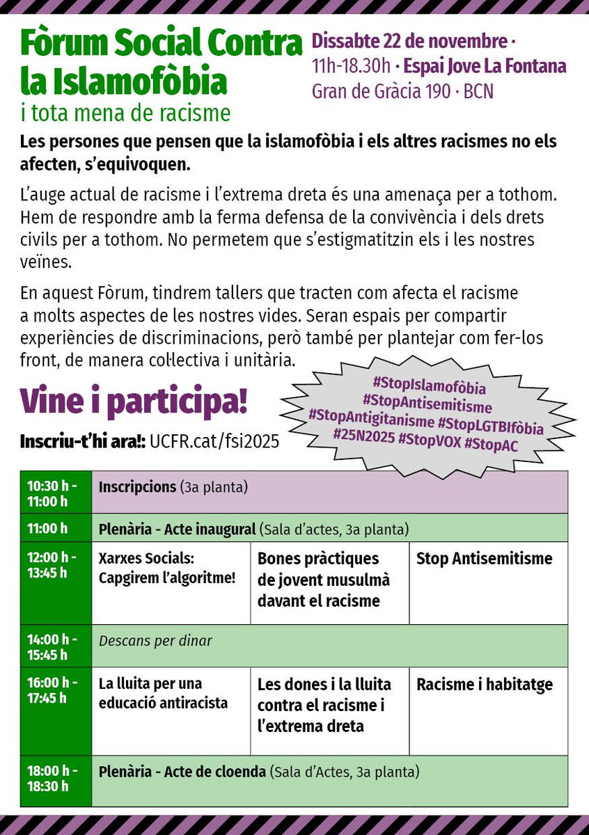 podem_cat's tweet photo. El 22 de novembre se celebra el Fòrum Social contra la Islamofòbia i el Racisme a La Fontana.

Un espai clau per plantar cara als discursos d’odi i reforçar la lluita antiracista.

Des de Podem Catalunya, animem a participar-hi i sumar-hi veus.

ℹ️ https://t.co/ApfTgOj11a https://t.co/T7NpBRTeK4