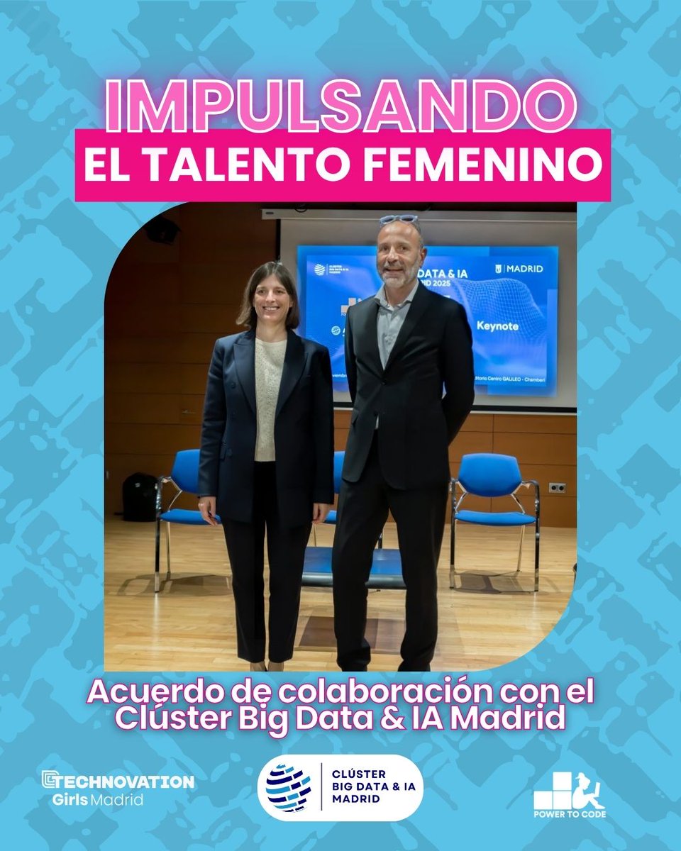 TechnovationMad's tweet image. 💜✨ Firmamos un acuerdo con el Clúster Big Data &amp;amp; IA Madrid para impulsar el talento femenino y acercar Big Data e IA a más niñas y mujeres. La alianza refuerza vocaciones STEM y potencia iniciativas como Technovation Girls Madrid. 💥 #PowerToCode #GirlsInTech
