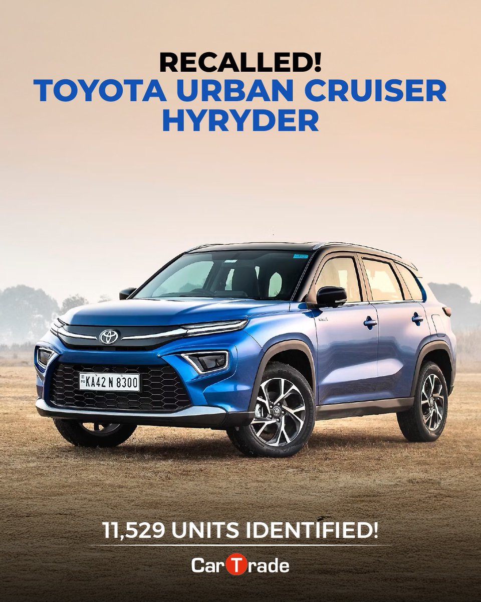 Toyota has recalled the Urban Cruiser Hyryder in India, and owners might want to check if their SUV is included. 

Have you received a recall message yet?

#toyota #hyryder #toyotahyryder #ctnews #cars #automobiles #carupdates #automobileupdates #carnews