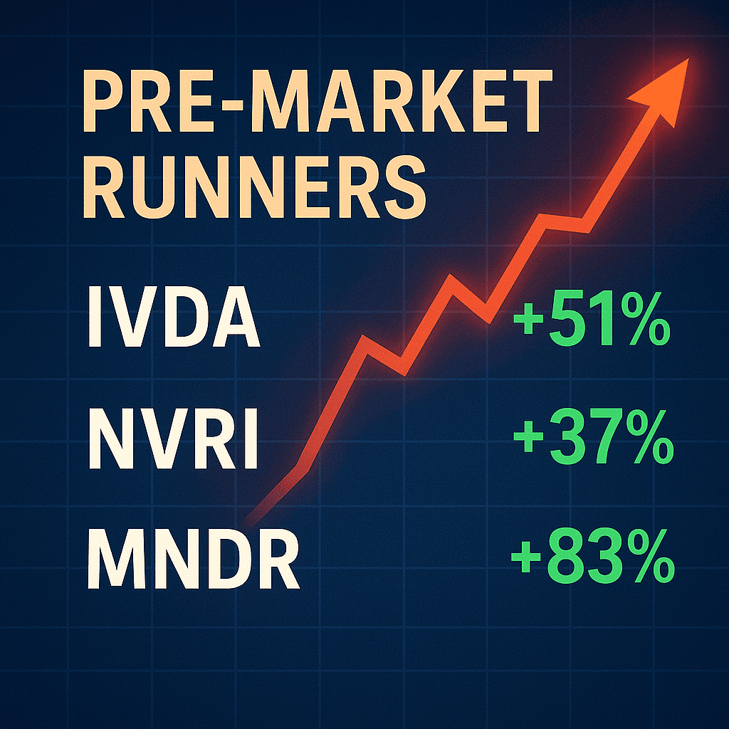 Pre-market runners: IVDA +51%, NVRI +37%, MNDR +83%. Strong early momentum heading into the open.
Comment "REPORT" for the guide.
smallcapnetwork.com/subscribe/
For immediate small cap news subscribe.
#PremarketRunners #SmallCaps #IVDA #NVRI #MNDR #SCN
If you want shorter “quick scroll”