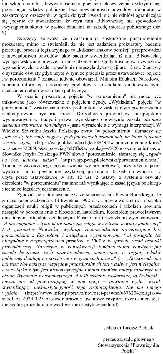 🔵KOMUNIKAT PRASOWY
Warszawa, 21 listopada 2025 r.🔵

W dniu dzisiejszym prezes  Stowarzyszenie „Prawnicy dla Polski” <a href="/PRAWNICYdlaPOL/">Prawnicy dla Polski</a> sędzia dr Łukasz Piebiak <a href="/LPiebiak/">Łukasz Piebiak</a> złożył zażalenie na postanowienie Prokuratury Rejonowej Warszawa-Śródmieście, która odmówiła wszczęcia śledztwa
