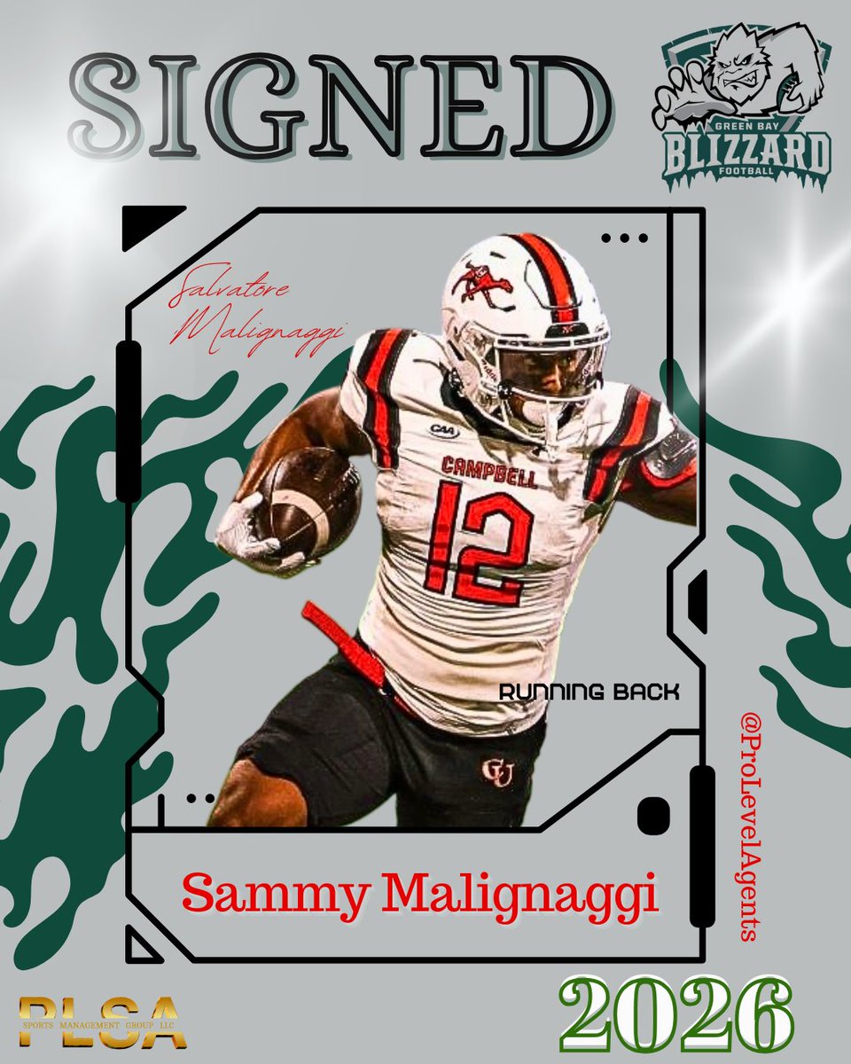 Congratulations to <a href="/ProLevelAgents/">PLSA Sports Management Group, LLC</a> client SALVATORE "SAMMY" MALIGNAGGI for signing a 2026 contract with the <a href="/gbblizzard/">Green Bay Blizzard</a>

We wish Sammy and the Blizzard a successful 2026 season.