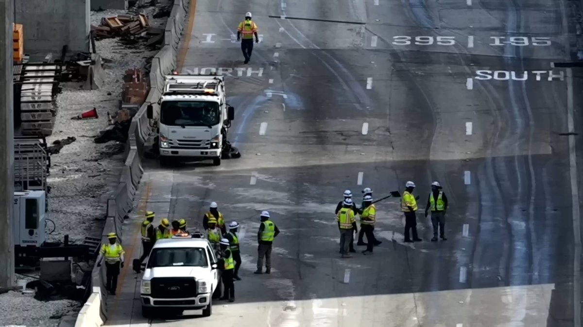 Street Sweeper running up and down the dolphin to get it ready to reopen EB after NW 17th Ave