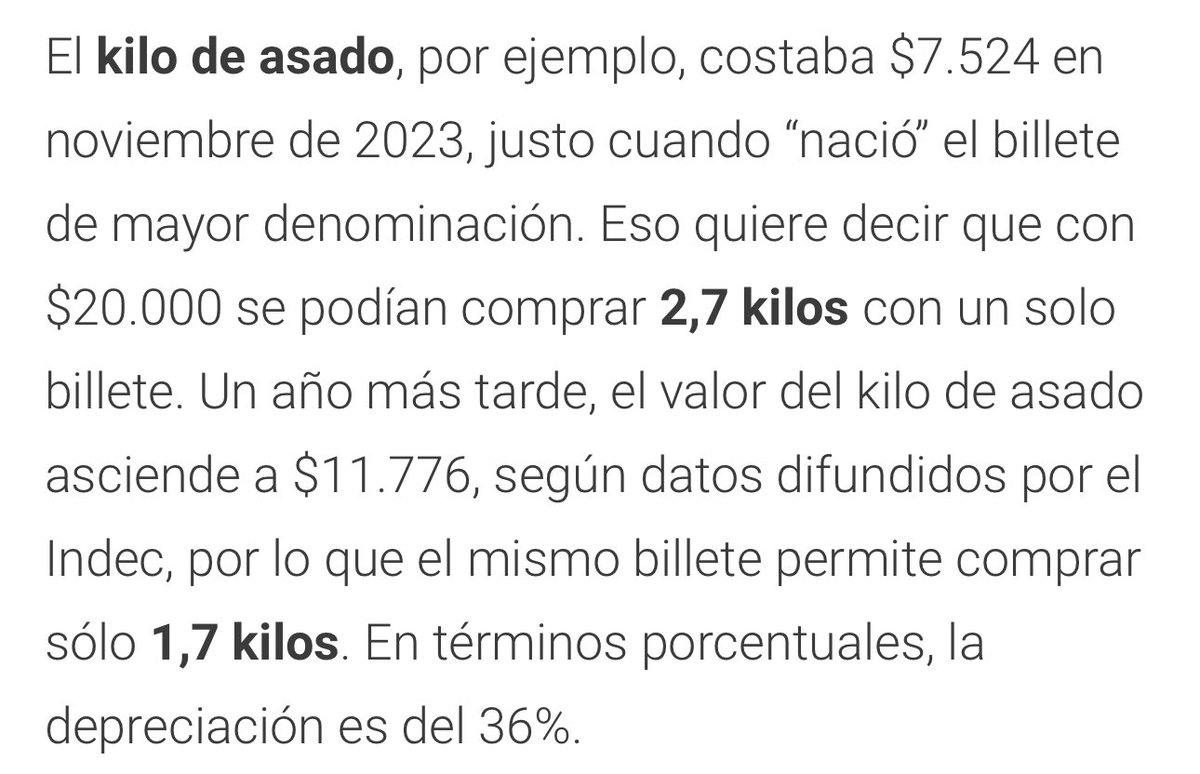 fuerzaER12's tweet image. Nota de Infobae de hoy sobre el cumpleaños del billete de 20 mil. 

Hace 1 año comprabas 2,7 k hoy 1,7 k. 36% menos.
