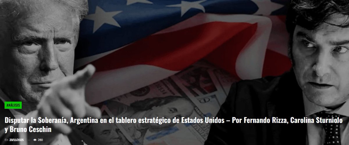 Comparto nota: Disputar la Soberanía, Argentina en el tablero estratégico de 🇺🇸 por <a href="/CEA_Agro/">Centro De Estudios Agrarios 🌾</a> publicada en <a href="/InfoNodal/">Nodal</a> 

Muy buena nota, los nudos de la dependencia son cada vez más claros, más profundos y más descarados.

nodal.am/2025/11/disput…